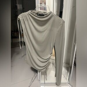 Zara one shoulder gray top.